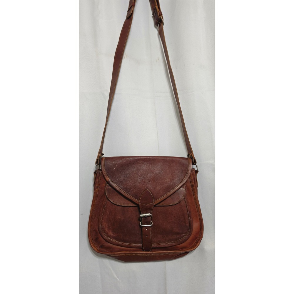 Komal's Passion Leather Brown Crossbody Satchel Bag Rustic Vintage Style